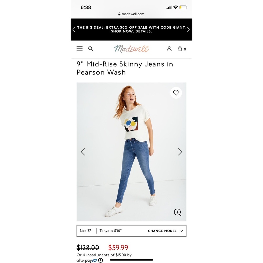 Madewell 9” high rise skinny jean in Pearson wash